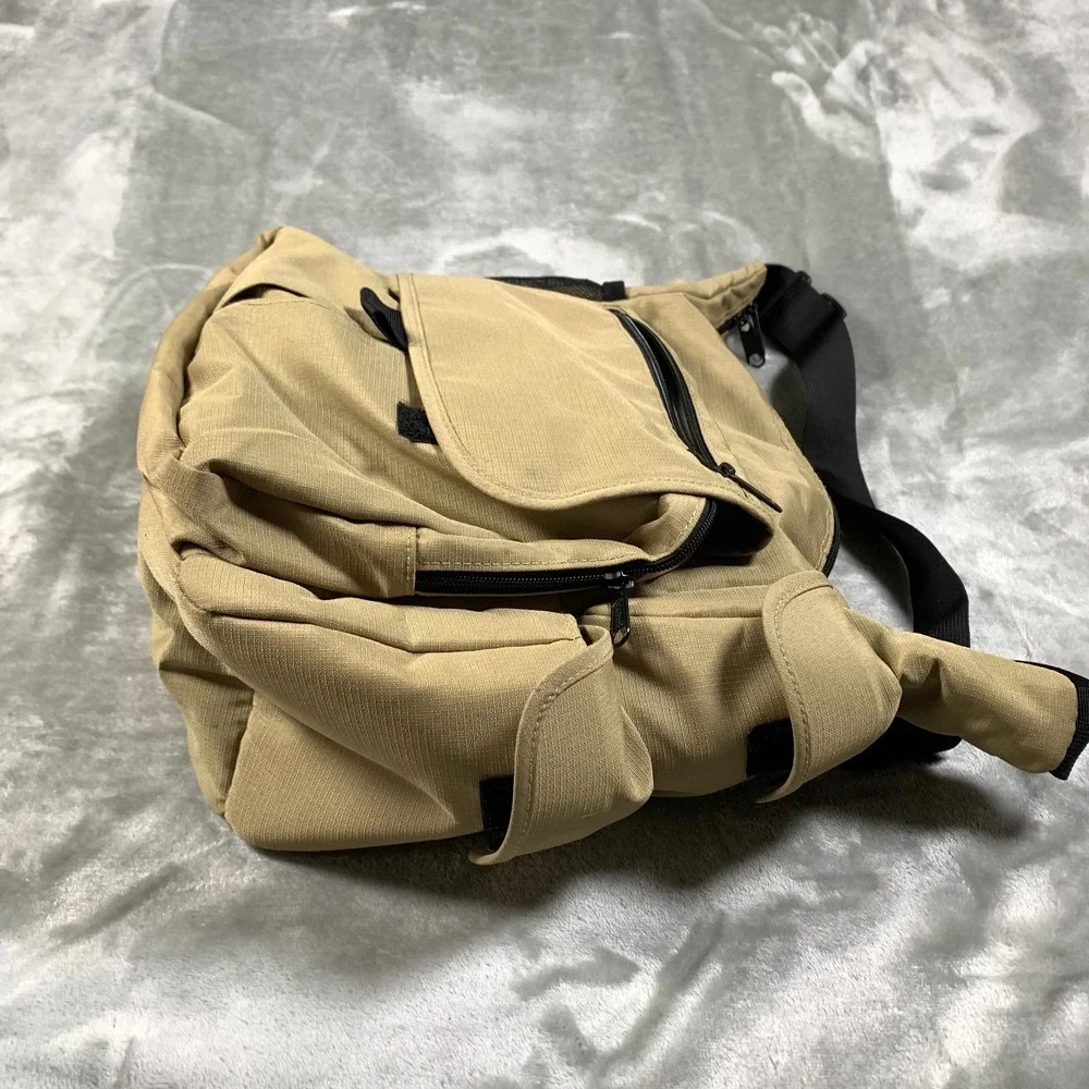LL Bean Crossbody Messenger Bag Tan Black Satchel Travel Diaper Ripstop Nylon
